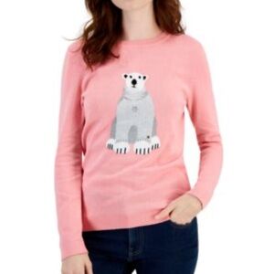 Tommy Hilfiger Pink Women's Snowflake Polar Bear Long Sleeve Sweater Siz…